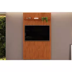 Painel Home p/ TV até 55 Pol Pratic Ripado c/ 1 Prateleira 143x240cm Freijo - DJ Móveis