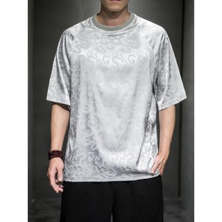 Estilo chinês dragão padrão gelo seda de manga curta masculino Street Wear 2025 novo estilo na moda roupas superiores so