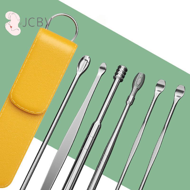 [JCBV] 6 Pçs/set Limpador De Ouvido Piers De Cera Aço Inoxidável Earpi Removedor Kit Piercing Curette Colher Cuidados Fe