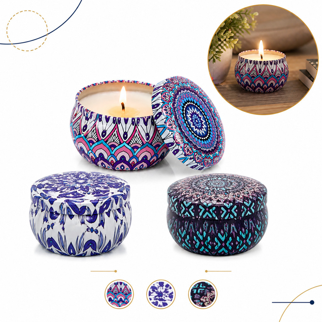 Imagem Vela Aromática Lata Estilo Mandala 6cm Aromática Decorativa