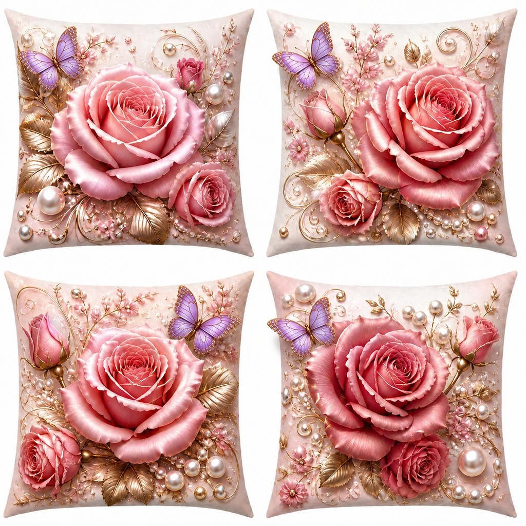 Kit 4 capas de almofadas flores estampa efeito 3D modernas SOFA SALA DECORATIVAS