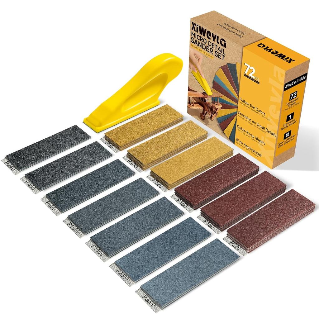 Conjunto de 72 Lixas Premium com Lixadeira Manual Ergonômica – Micro Lixadeira e Lixadeira de Detalhes, 13 Níveis de Gra
