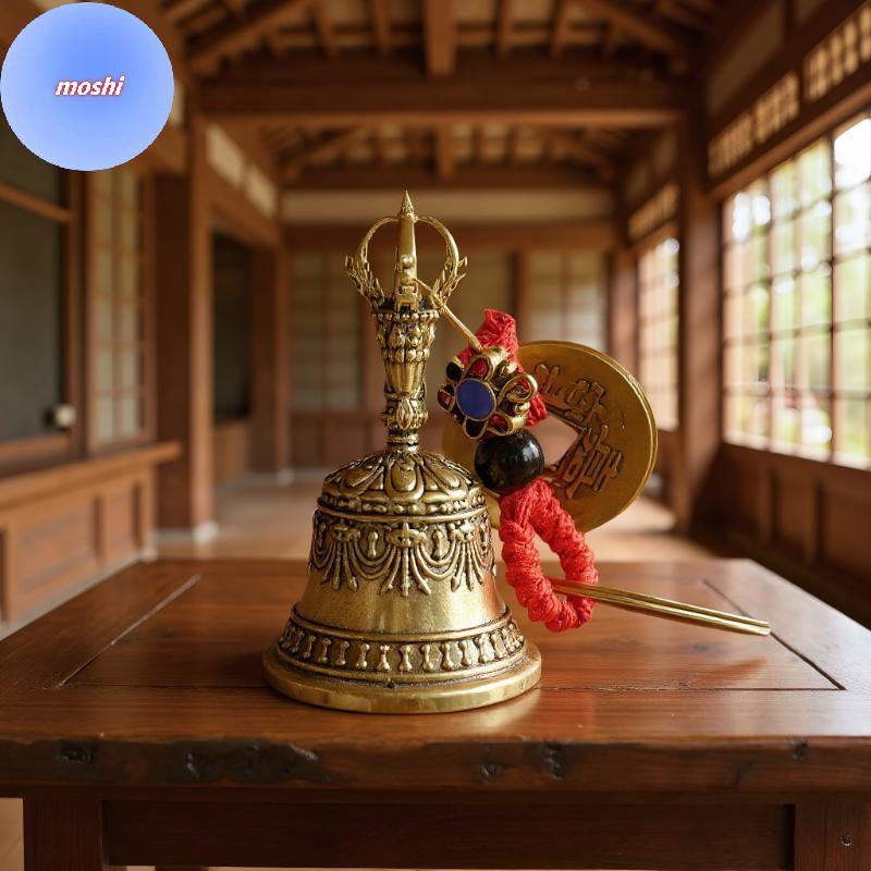 Imagem MOSHI Retro Cobre Sino Sinos De Vento Artesanato De Bronze Fundição Caindo Tibetano Idéias Pingente BR