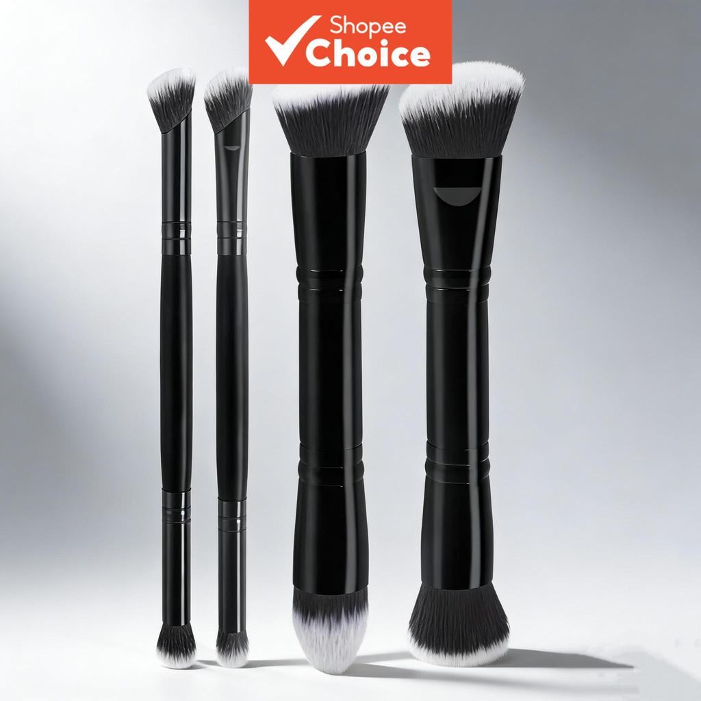 Conjunto de Pincéis de Maquiagem Multifuncional 4 Peças, Ferramenta de Maquiagem 2 em 1 para Base, Blush e Corretivo