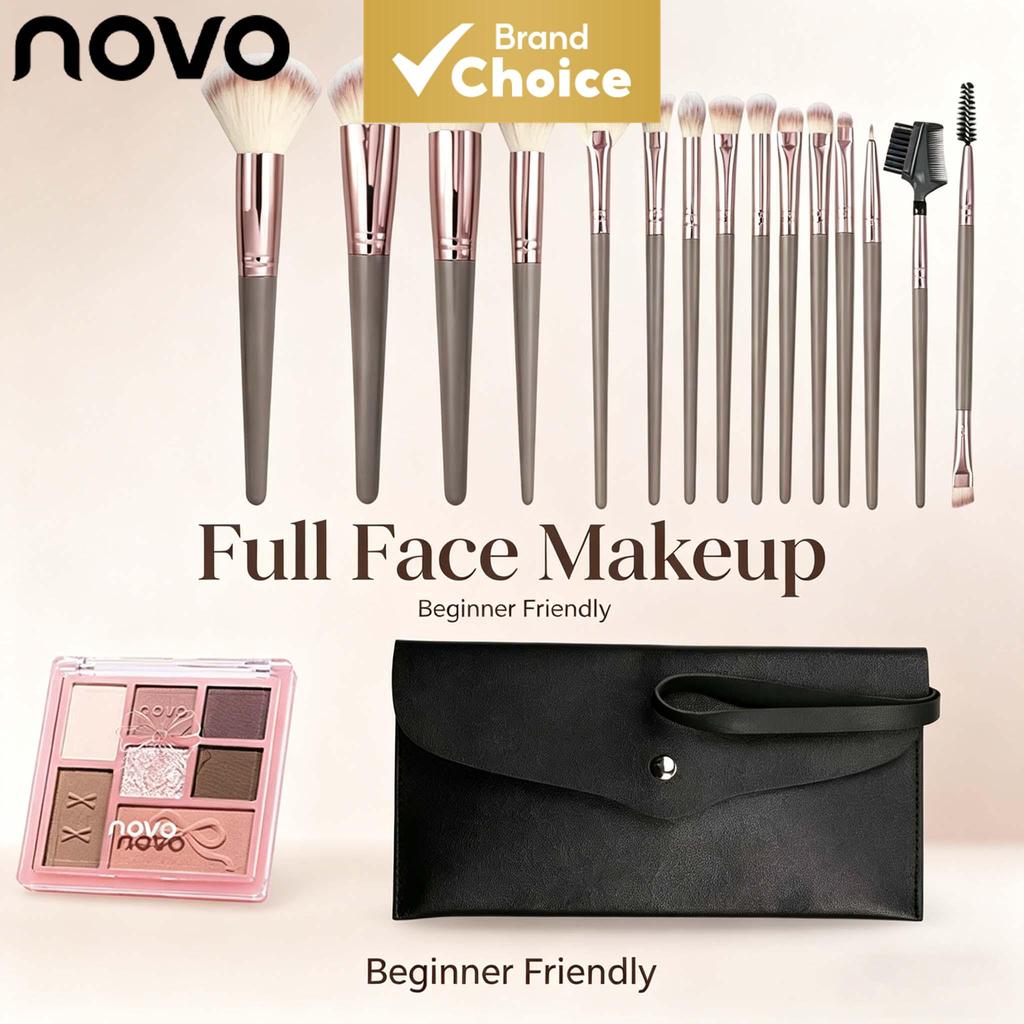 NOVO Kit De Pincéis De Maquiagem Com Paleta De Sombras E Bolsa De Viagem De Couro Pu , Cerdas Densas Ultramacias , Fosco