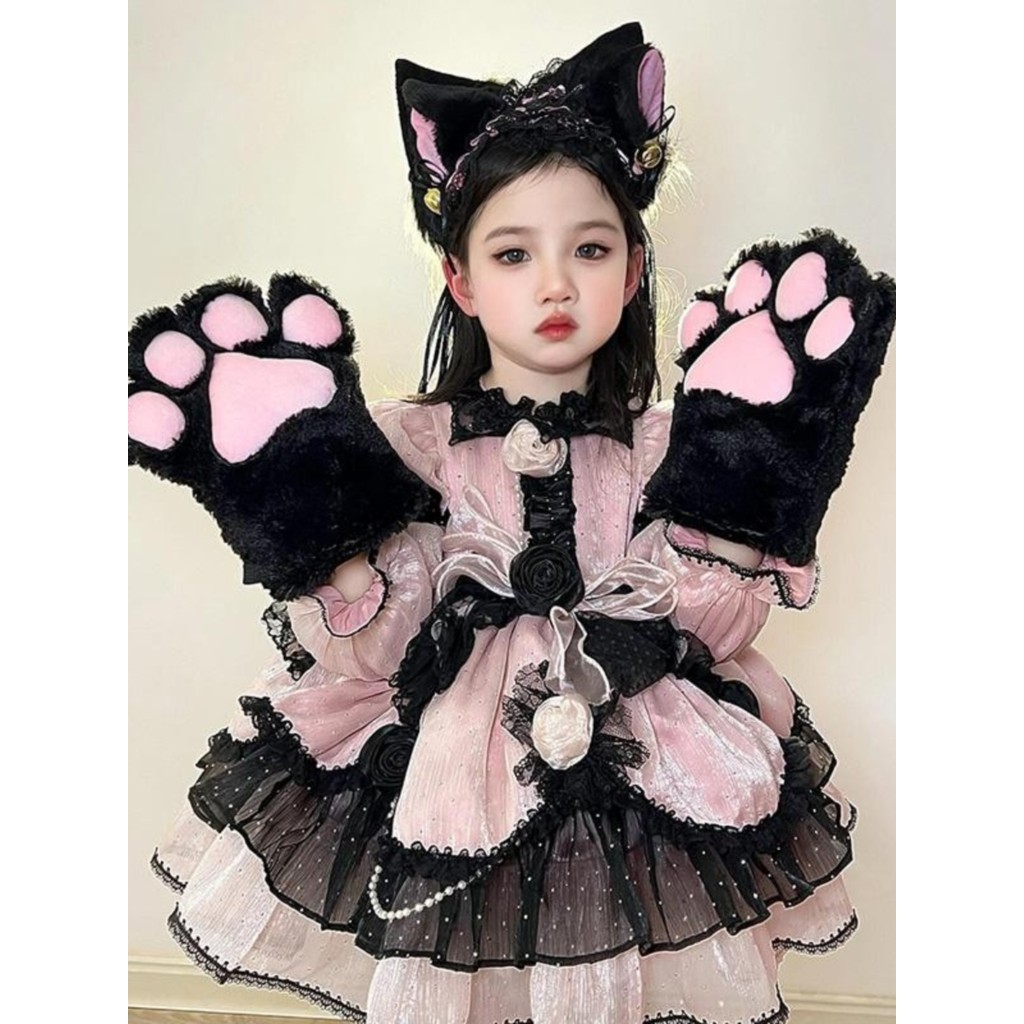 Vestido de princesa menina bonito vestido de princesa traje de natal bonito crianças Luna gato Lolita vestido