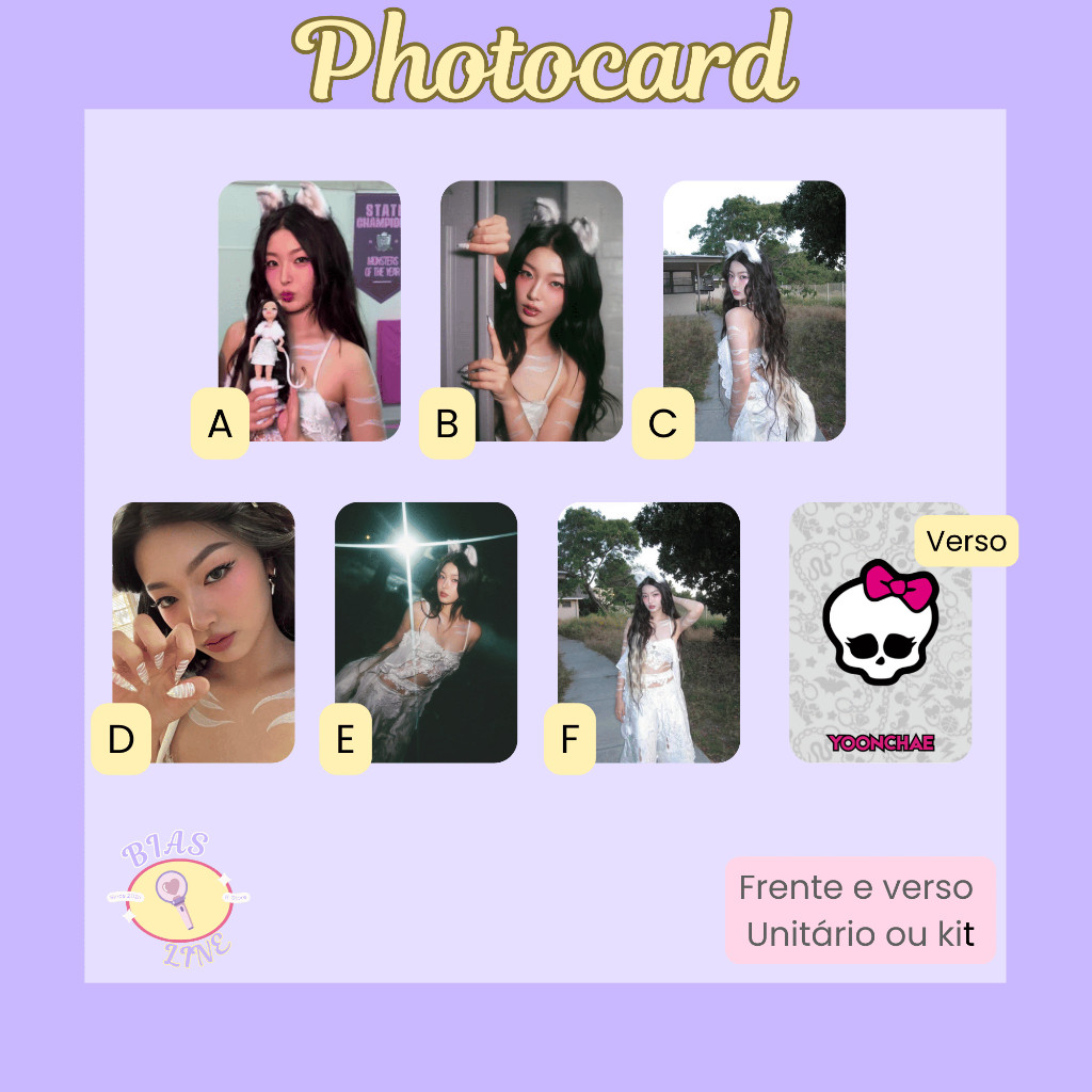 Photocard Fanmade Yoonchae Katseye Monster High| K-pop | Papel Fotográfico Laminado | Unidade ou Set