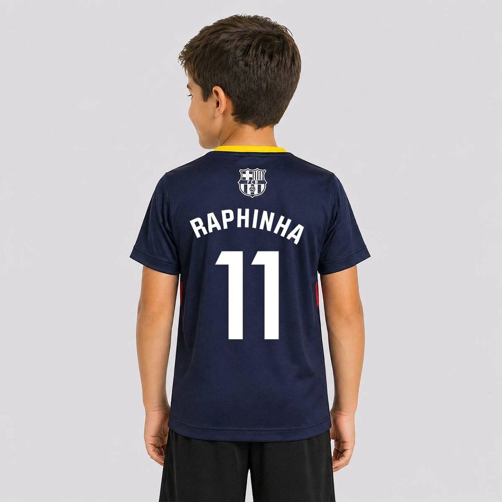 Camisa Barcelona Epoch Infantil Azul Marinho 11 Raphinha