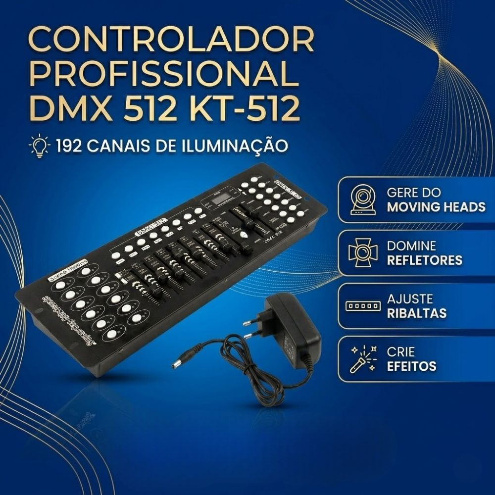 Mesa controladora DMX 192 Canais KT-512 Mesa Iluminação Profissional DJ Palco Shows Eventos