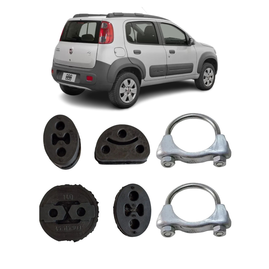 Borracha Coxim Escapamento Fiat Novo Uno Way Vivace Attractive 1.0 1.4 2010 a 2022 Kit Com 4pç + 2 abracadeira reforçada