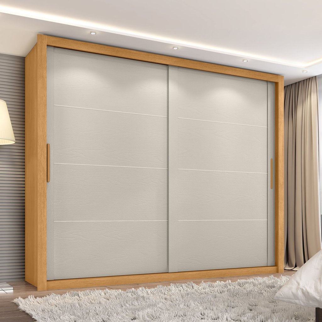 Guarda Roupa Casal Essencial 2 Portas de Correr 6 Gavetas Bege/Cinamomo/Areia Cinamomo/Areia