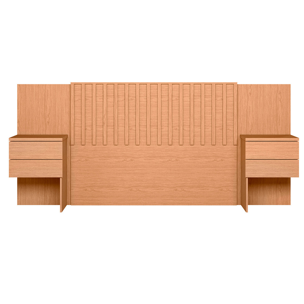 Cabeceira Ripada Olinda Moderna Modular 234x300 Para Quarto de Casal 4 Gavetas Freijo - Albatroz