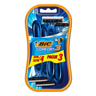 Barbeador descartável Confort3 Azul 4 unidades Bic