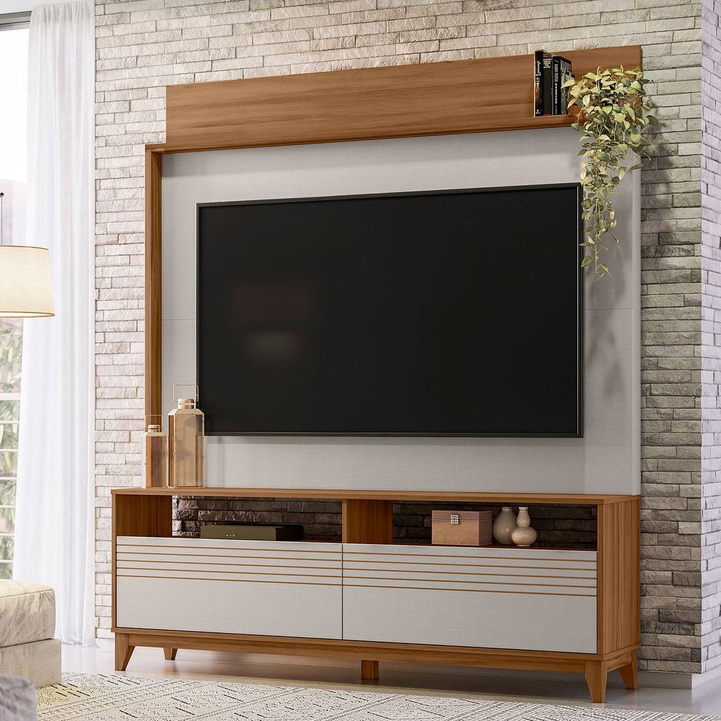 Home Para Sala TV 50 Polegadas 1300 Modernas 2 Portas Pés em Madeira Freijo Com Off White - Notavel