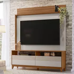 Home Para Sala TV 50 Polegadas 1300 Modernas 2 Portas Pés em Madeira Freijo Com Off White - Notavel