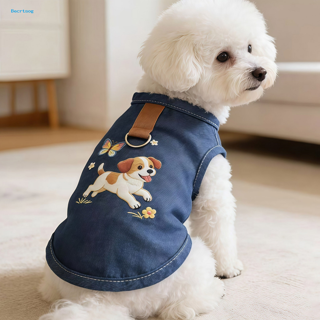 Season Dog Wear Clothes Summer Denim T-shirt for Small Medium Dogs Soft Breathable Puppy Pullover with Leash Ring Cute P