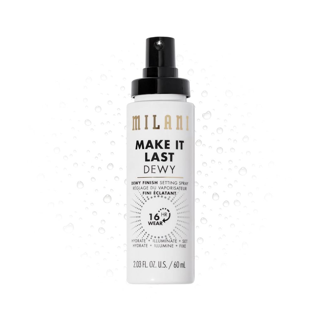 Spray Fixador + Primer Milani, Make It Last Dewy - Fórmula Hidratante com Acabamento Luminoso para Brilho em Movimento,