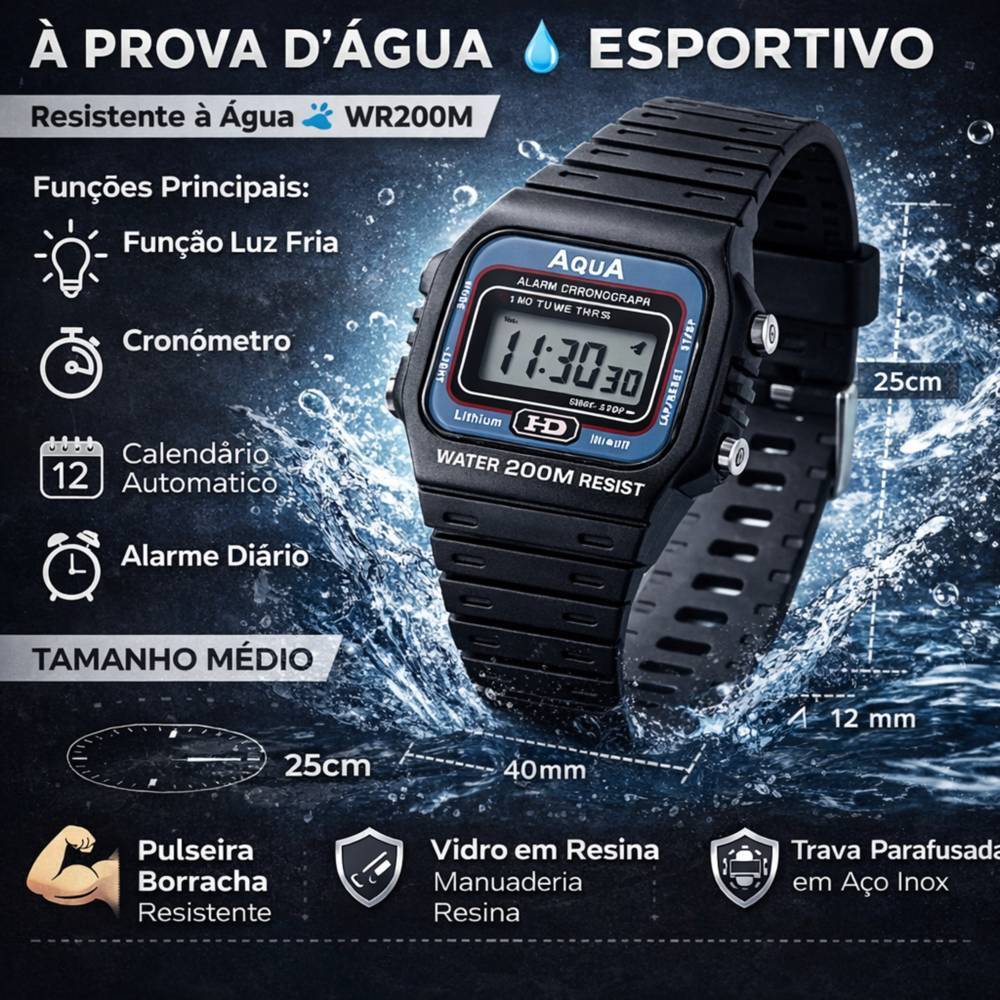 Relógio Aqua Digital Esportivo a Prova D'água