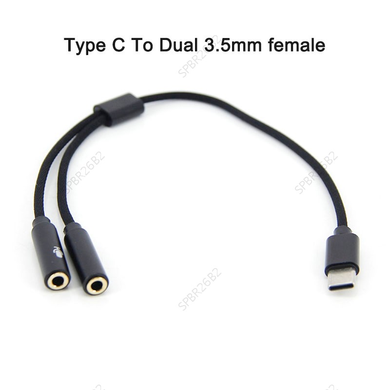 Tipo C Macho Para Duplo 3.5mm Fêmea Cabo Divisor Jack Usb 3.5mm Aux Fone De Ouvido Microfone Adaptador Fio BR26B2