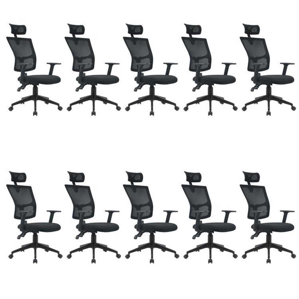 Kit 10 Cadeiras Escritório Presidente Ergonômica NR17 Tela Mesh Londres Cadeira Presidente