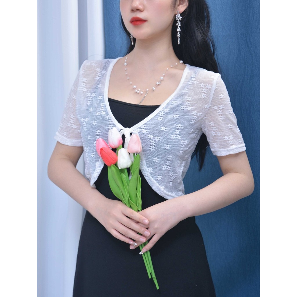 Verão estilo fino exterior xale com saia Suspender gaze de seda gelo colete Cardigan rendas protetor solar blusa de mang