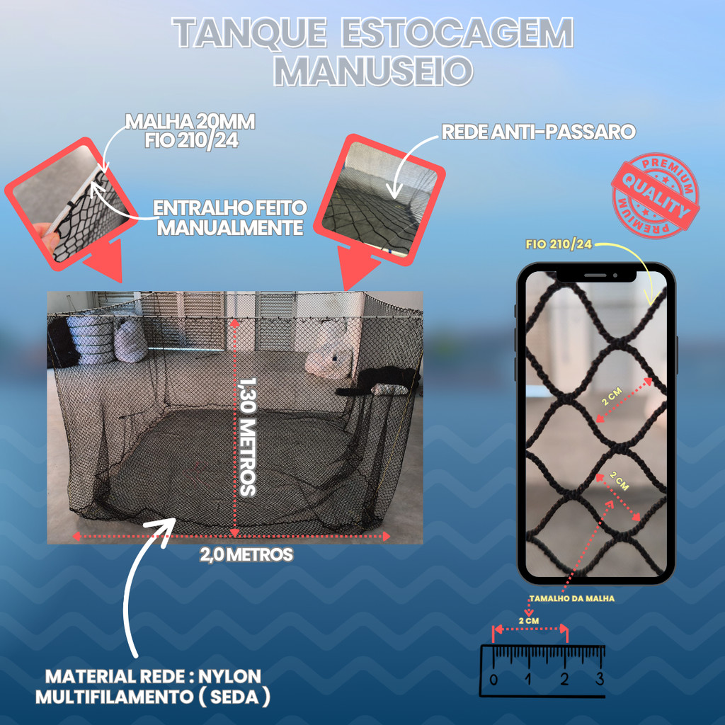 Tanque Rede Estocagem Manuseio 20mm 2,00x2,00x1,30 + Tampa