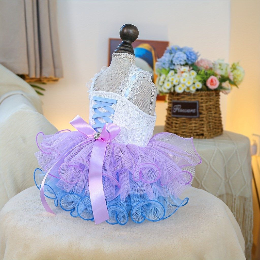Roupa para Cães Pequenos de Estimação, Vestido Estilo Princesa Primavera/Verão para Filhotes de Yorkshire, Maltês, West