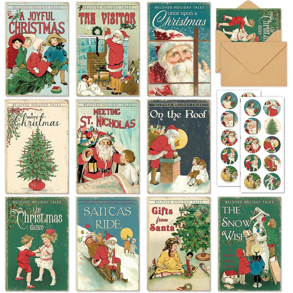 AnyDesign Pacote com 40 Cartões de Natal Vintage com Papai Noel, Árvore de Natal, Boneco de Neve, Cartões de Saudação co