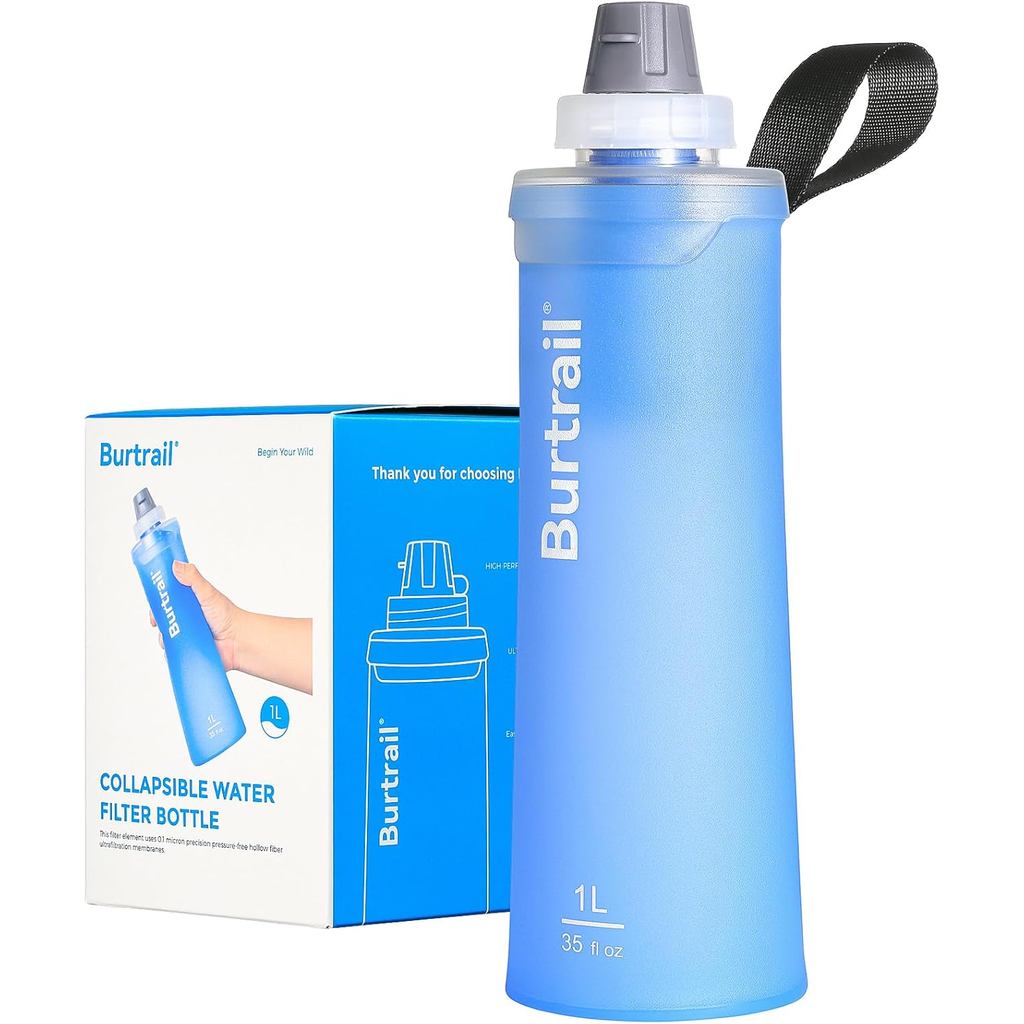 Garrafa de Água Dobrável com Filtro de 1,0L, Livre de BPA, Ultraleve e Durável, com Tampa de Filtro de 42mm, Garrafa de