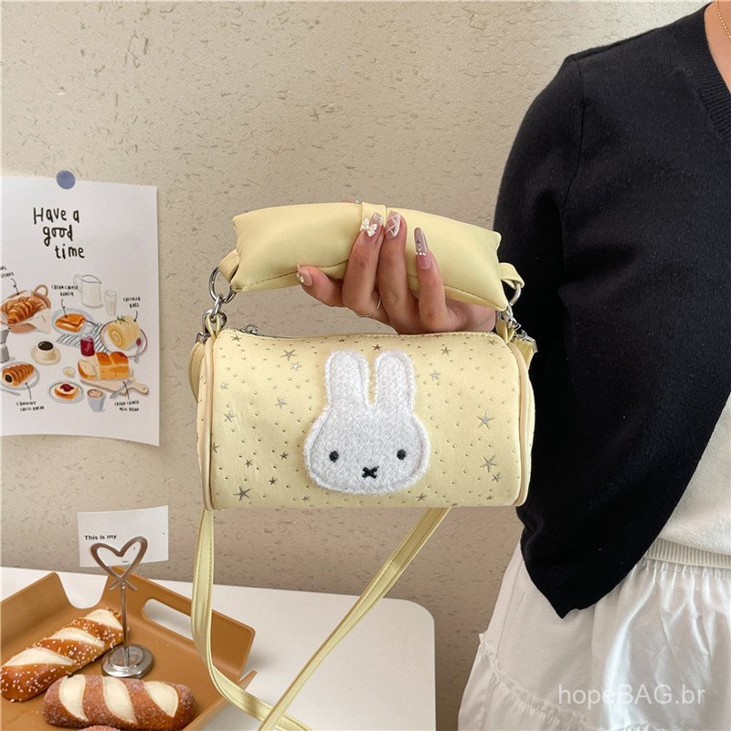 Mochila estilo coreano com bolinhas, coelhinho e estrela, doce e feminina, fofa e estilosa, bolsa de ombro casual.