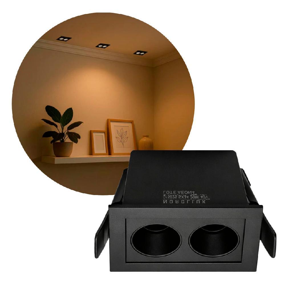 Spot Duplo Downlight Powerus Embutir 35° LED 4W Br. Quente 360lm 6372 NORDECOR ST2990-Preto