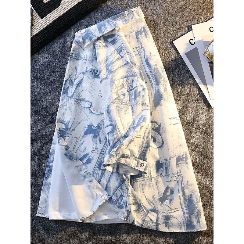 Camisa estampada estilo Hong Kong masculina solta rufião bonito ins verão novo estilo camisa de manga curta na moda All-