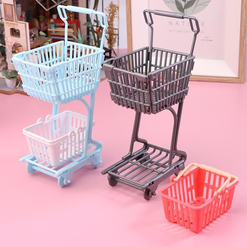1/12 Casa De Bonecas Carrinho De Compras Supermercado Cesta Modelo Decoração Acessório Para Fingir Jogar XAB9