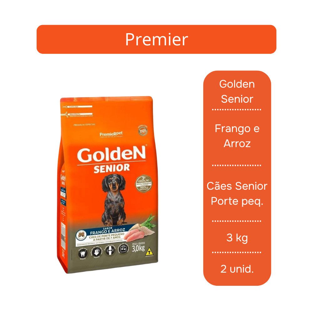 Ração Golden Fórmula Senior Mini Bits para Cães Adultos 3kg - 2 Unid.