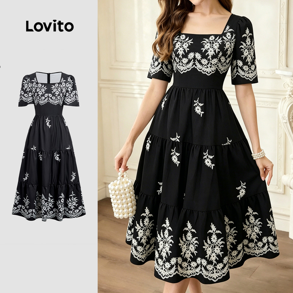 Lovito Vestido Elegante com Zíper para Mulheres primavera/verão LBL35149
