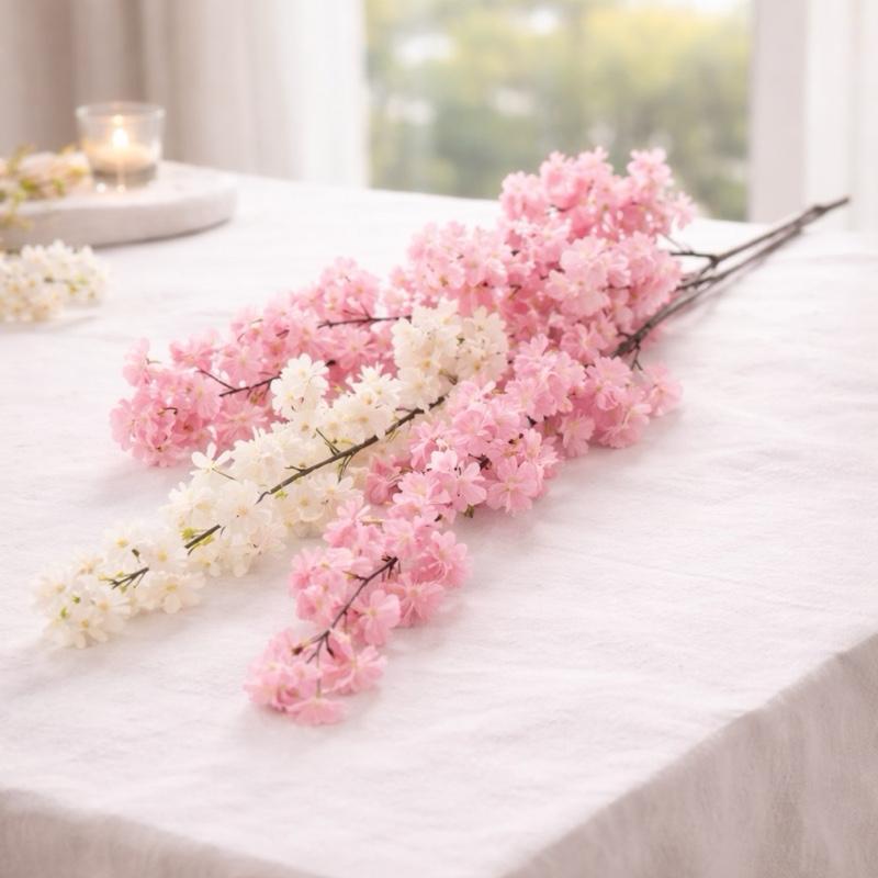 Galho de Cerejeira Sakura Artificial 96cm Rosa Flor Decorativa P/Vaso de Sala Escritório Festa Jardim Decoração Elegante