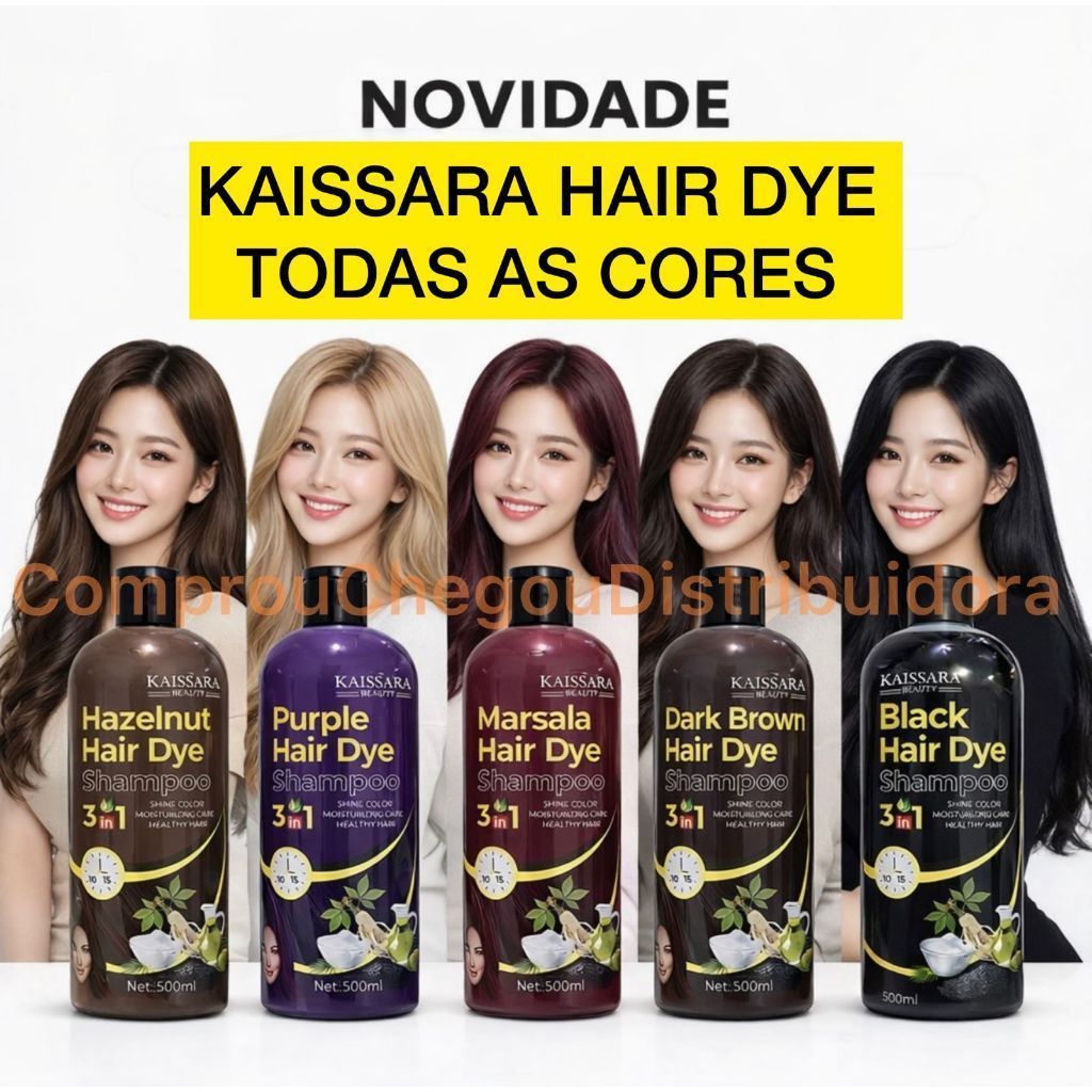 Shampoo Tonalizante e matizador 500ml HAIR DYE Escurecedor Preto , Avelã, Marsala, Roxo, Marrom Escuro - KAISSARA 