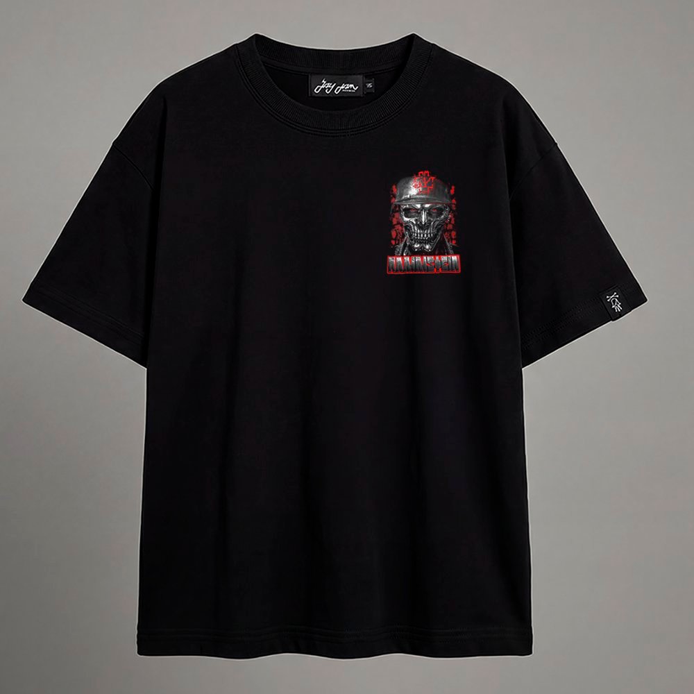 Camiseta Oversized Masculina Streetwear Rammstein Skull Soldier Preto - JayJam Rockwear