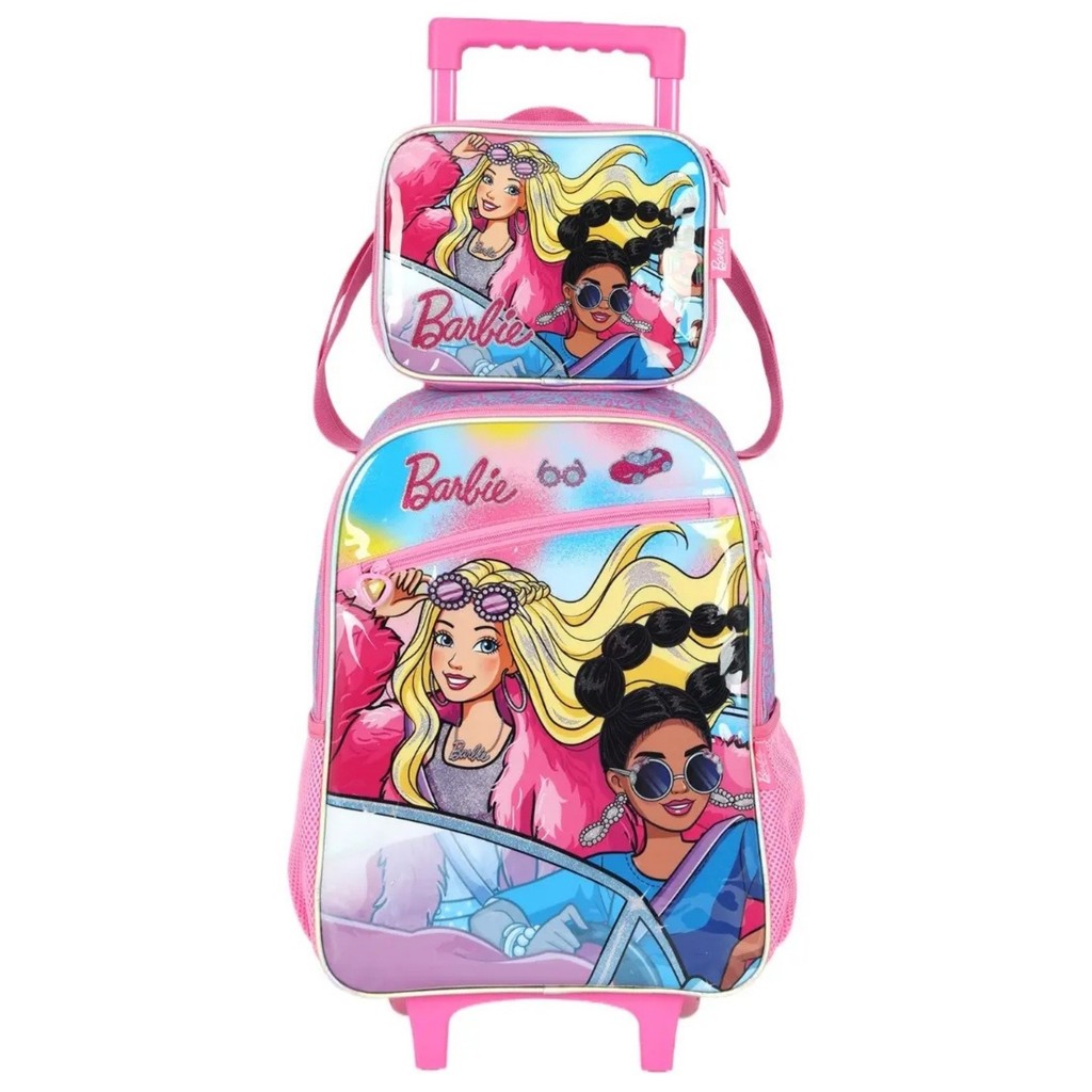 Kit Mochila de Carrinho Escolar Infantil + Lancheira Térmica Luxcel Barbie