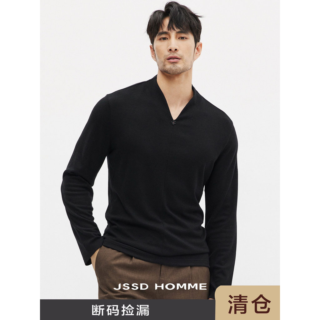 JSSD HOMME primavera outono manga comprida camiseta masculina negócios Casual com decote em V camiseta masculina topo Co
