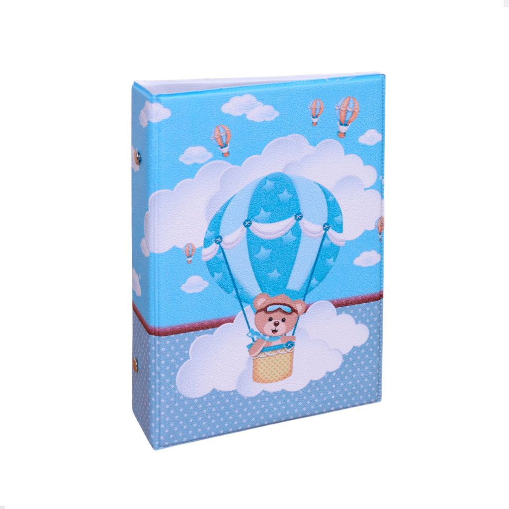 Álbum Fotográfico 100 Fotos 13x18 URSO BALOEIRO Bebê Azul Nuvem