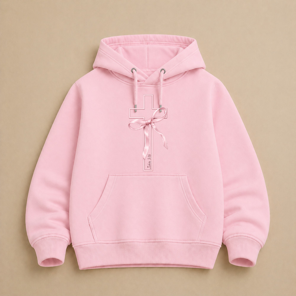 Blusa De Frio Infantil Moletom Canguru Com Capuz Estampa Cruz Laço Confortável Inverno