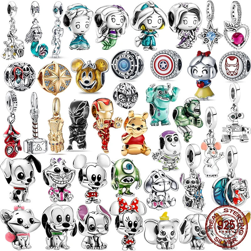 Novo estilo S925 Disney Mickey Mouse pingente charme frisado, adequado para senhoras DIY pulseira fazendo e presente do 