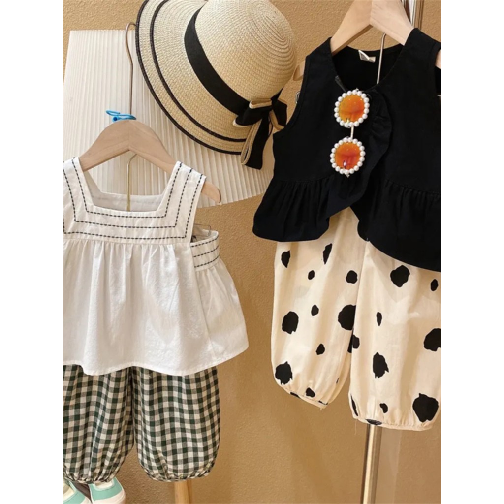 2026 meninas verão versão coreana moda roupas infantis Suspender terno novo estilo moda infantil Bloomers bebê terno de