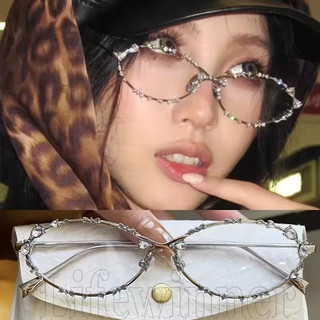 Óculos De Armação Oval De 2 Unidades-Acessórios Decorativos Sem Maquiagem-Strass Com Laço Diamante Brilhante-Moda , Y2K