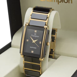 Relógio Ceramica Safira Feminino Preto com Dourado Quadrado Original CA21857U