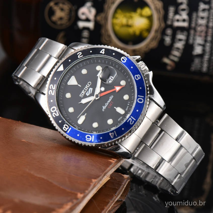 Relógio Multifuncional de Negócios e Esportivo SEIKO GMT para Homens em 10 Cores