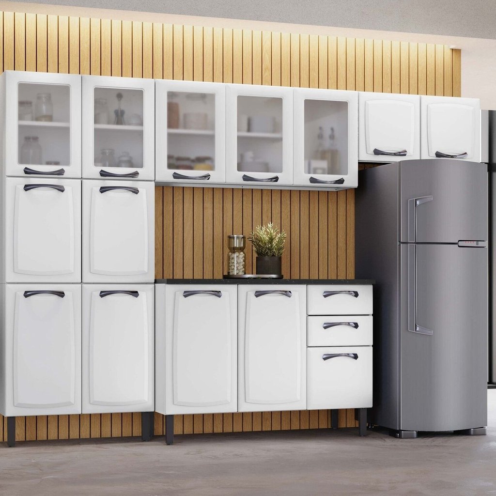 Cozinha Modulada Compacta em Aço 4 Peças 14 Portas 2 Gavetas Paneleiro Duplo New Premium Itatiaia Branco Branco
