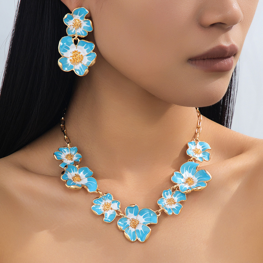 Alta qualidade óleo gotejamento flor brincos colar praia férias estilo boêmio adequado para feminino banquete festa Wear