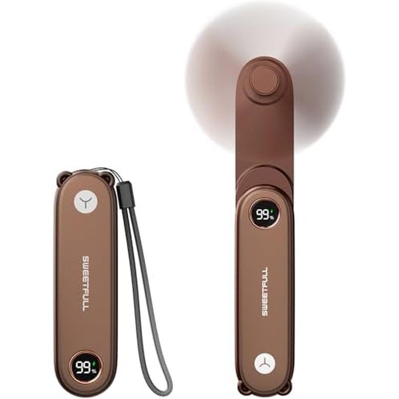 SWEETFULL Portable Handheld Mini Fan with LED Display, 3-in-1 Personal Foldable USB Rechargeable Hand Held Fan &amp; Fla
